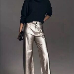 The Colette Metallic Faux Leather Cropped Wide-Leg Pants by Maeve